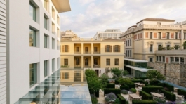 Concept render of a listed building development in Athens as a hospitality project. View of the garden space. Image copyright: Karydis & Associates.