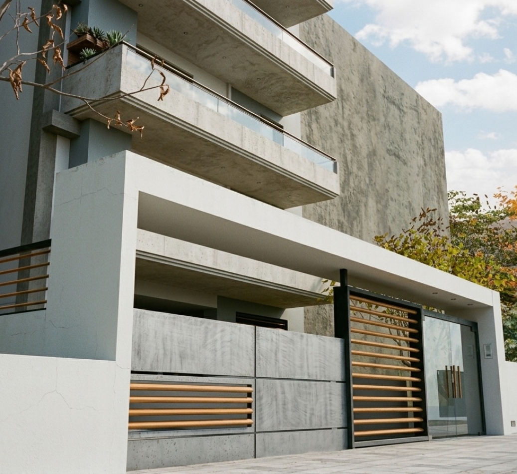 Front facade of a multi-story residence building proposal render. Image copyright: Karydis & Associates.